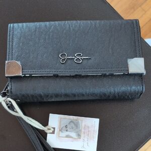 NWT Jessica Simpson Black Leather Wristlet
